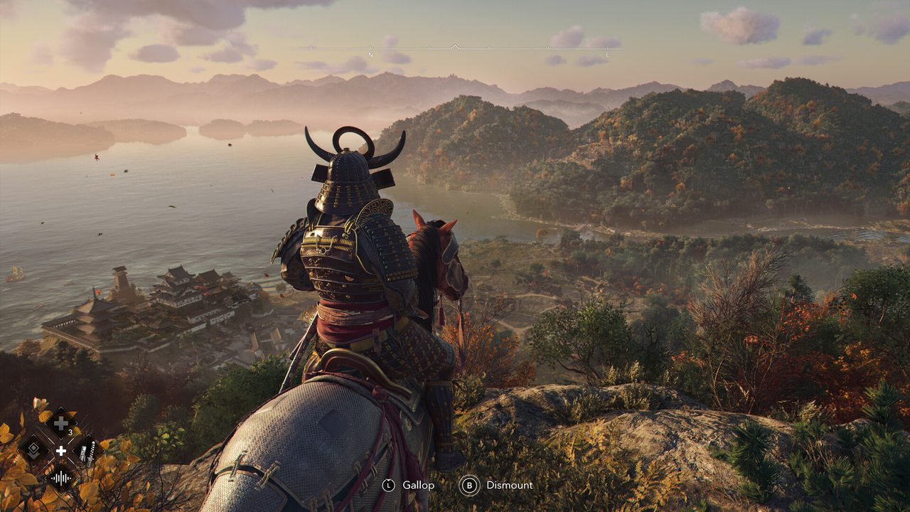 A samurai on horseback overlooking the coast