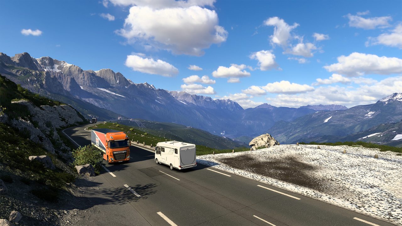 A lorry climbing an Alpine road