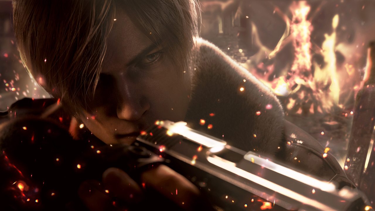 Leon aiming by firelight