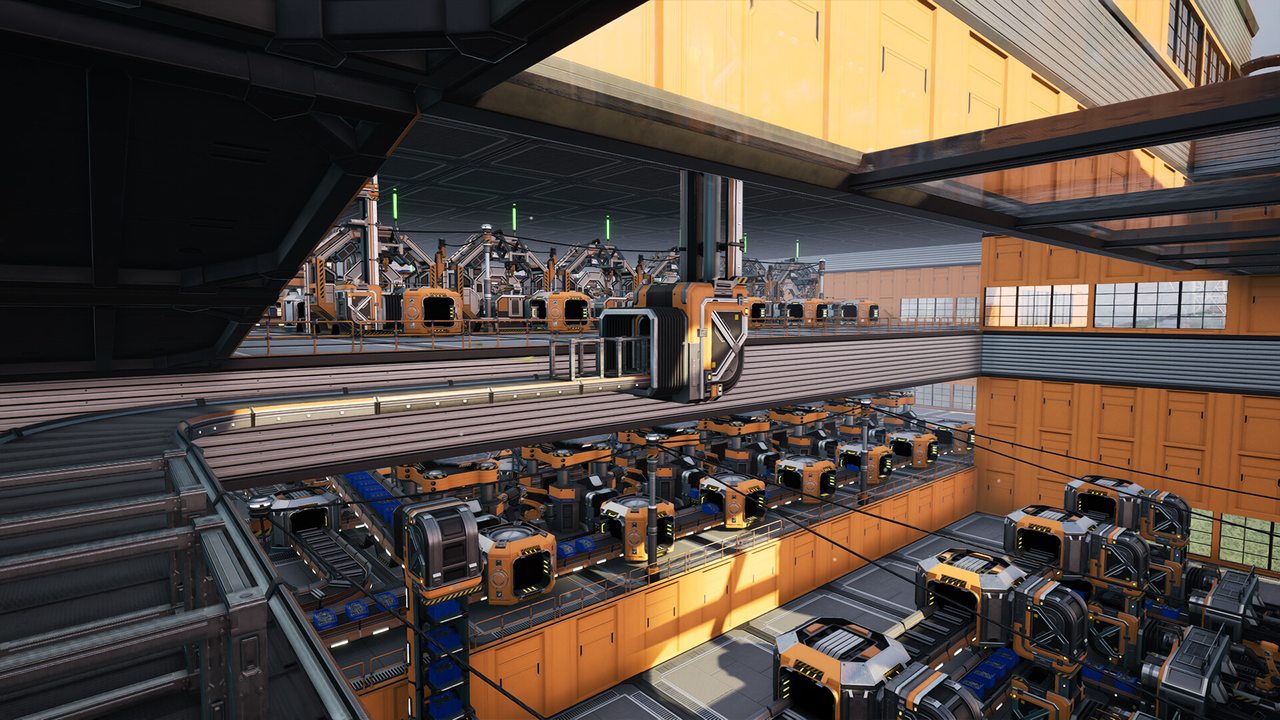 The inside of a large factory hall