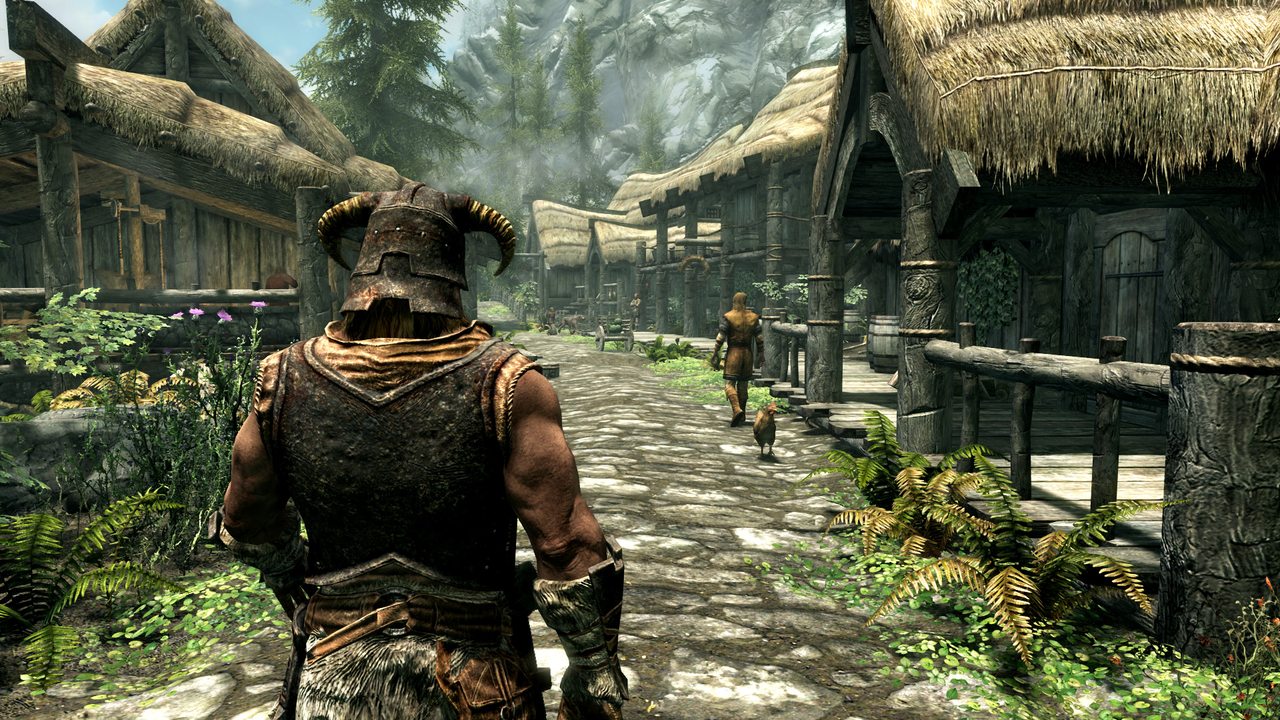 A warrior walking through a timber town